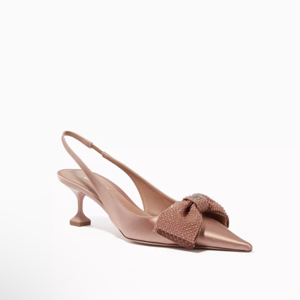 Miu Miu Nude/Rose satin Slingback Heels with Bow - Picture 2 of 12